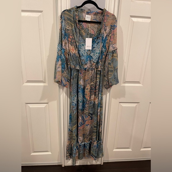 BNWT!! STUNNING FLORAL MISA LOS ANGELES MAXI DRESS BILLOWING SLEEVES BOHO - Picture 1 of 9